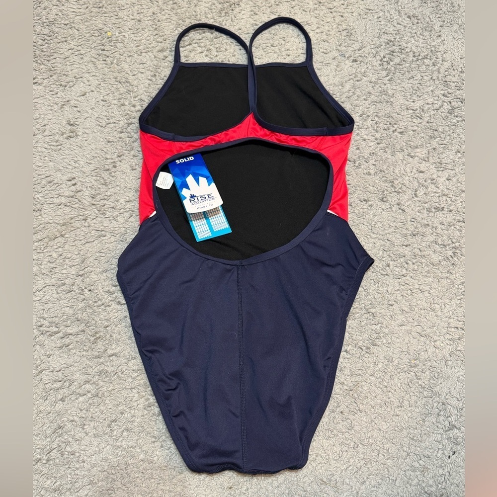 NWT Rise Aquatics Navy and Red One-Piece Swimsuit - Picture 3 of 8